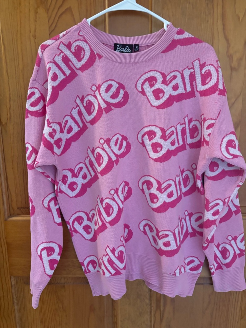 Barbie Pink All-Over Logo Crewneck Sweater